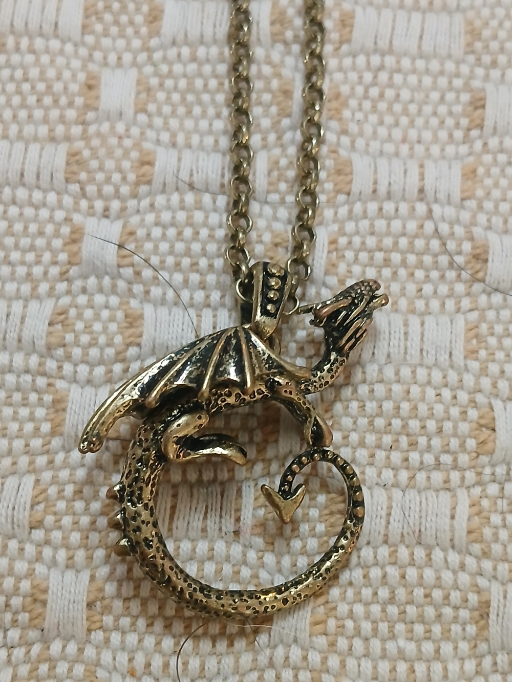 Gold Bronze Color Winged Dragon Pendant Necklace - Myrhical Jewelry 20"